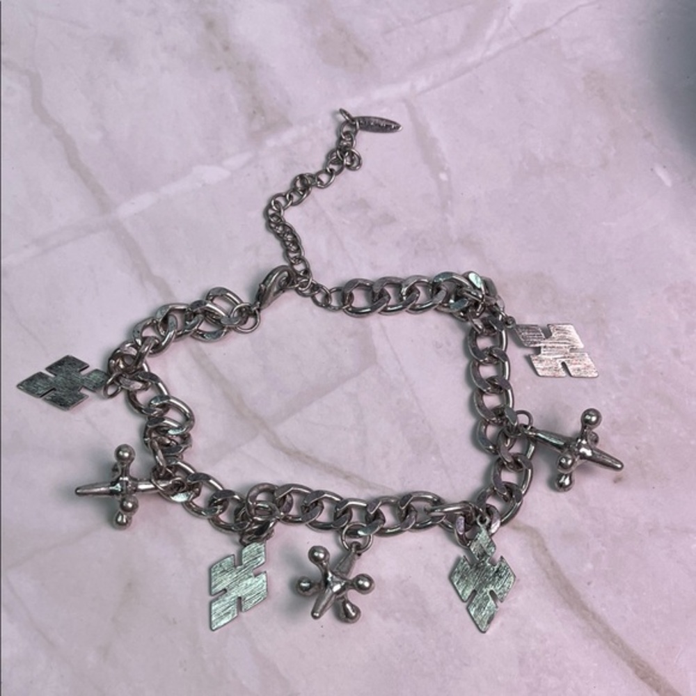Harley Quinn DC Comics Silver Tone Charm necklace with Jacks & Diamonds.